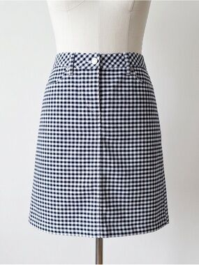 Talbots Navy and White Gingham Denim A-Line Skirt Size 2 Preppy Casual Coastal
